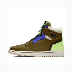 Air Jordan 1 Nike High Zip Up Flak Volt Tênis de Basquete Feminino Verdes Verde Oliva | JD-713HE