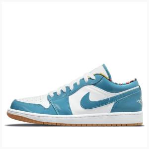 Air Jordan 1 Nike Low Barcelona Cyber Teal Tênis Masculino Branco Azuis | JD-687SF