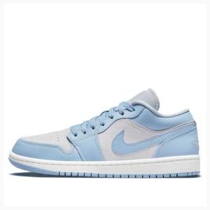 Air Jordan 1 Nike Low Football Grey Aluminum Tênis Feminino Azuis Branco | JD-714XE