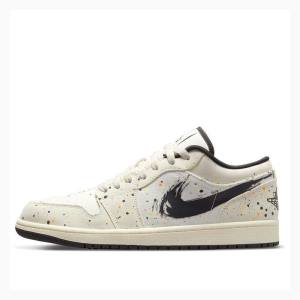 Air Jordan 1 Nike Low SE Brushstroke Tênis Masculino Branco Pretas | JD-035QV