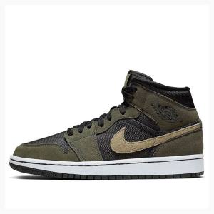 Air Jordan 1 Nike Medio Military Tênis de Basquete Feminino Verde Oliva Pretas | JD-924SX