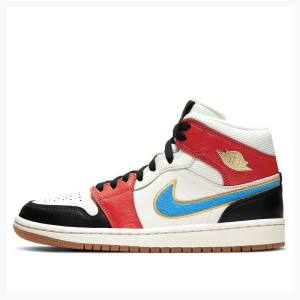 Air Jordan 1 Nike Medio SE Let(Her)Man Tênis de Basquete Feminino Branco Vermelhas Azuis | JD-148JI