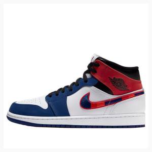 Air Jordan 1 Nike Medio SE Tênis de Basquete Masculino Branco Azuis Vermelhas | JD-389FN