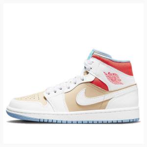 Air Jordan 1 Nike Medio Sesame (W) Tênis de Basquete Feminino Branco Vermelhas Marrom | JD-125NQ