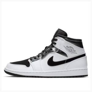 Air Jordan 1 Nike Medio Tênis de Basquete Masculino Branco Pretas Prateadas | JD-104FL