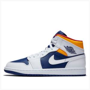 Air Jordan 1 Nike Medio Tênis de Basquete Masculino Branco Azuis Laranja | JD-893XM