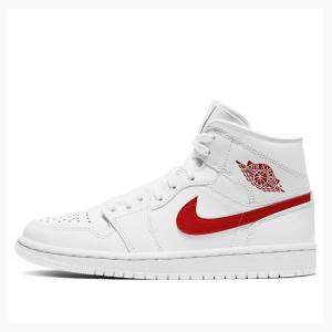 Air Jordan 1 Nike Medio 'White University Red' Tênis de Basquete Feminino Branco Vermelhas | JD-085GL