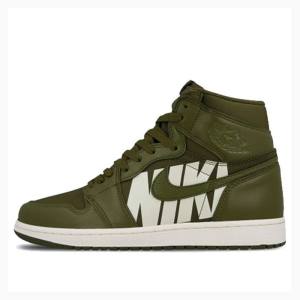 Air Jordan 1 Nike Retro High OG Swoosh Tênis de Basquete Masculino Verde Oliva | JD-976RG