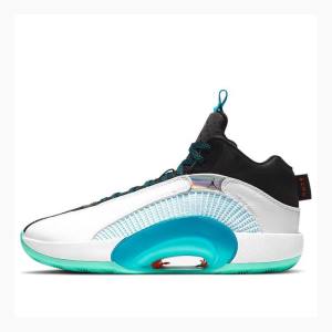 Air Jordan 35 Nike GC PF Morpho Tênis de Basquete Masculino Branco Pretas Azuis | JD-147ZD