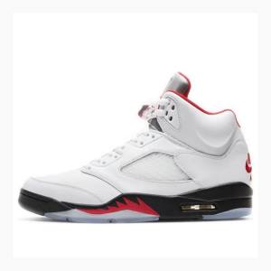 Air Jordan 5 Nike Retro Fire Tênis de Basquete Masculino Branco Vermelhas | JD-095QI