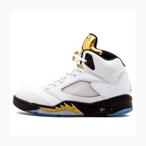 Air Jordan 5 Nike Retro Olympic Tongue Tênis de Basquete Masculino Branco Douradas | JD-657SA