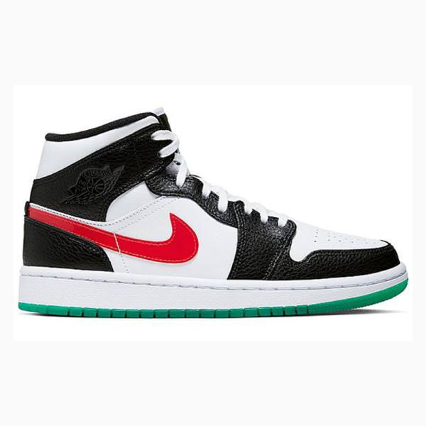 Air Jordan 1 Nike Medio Alternate Swooshes Tênis de Basquete Feminino Pretas Vermelhas Verdes | JD-623CB