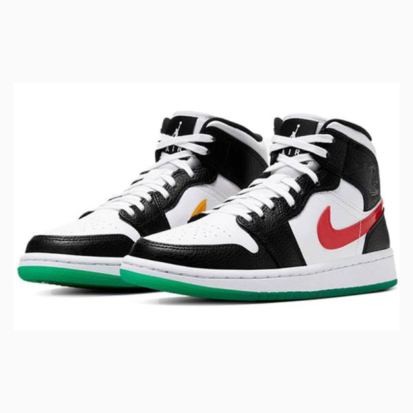 Air Jordan 1 Nike Medio Alternate Swooshes Tênis de Basquete Feminino Pretas Vermelhas Verdes | JD-623CB