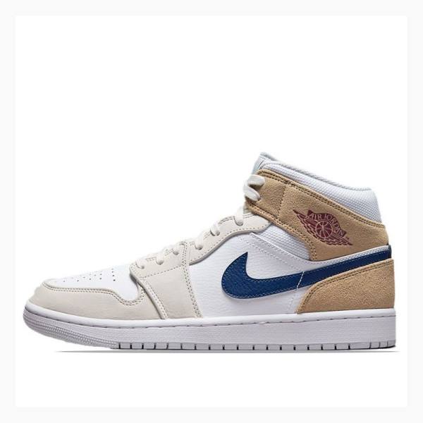 Air Jordan 1 Nike Medio Tênis de Basquete Masculino Branco Azuis Bege | JD-642QD